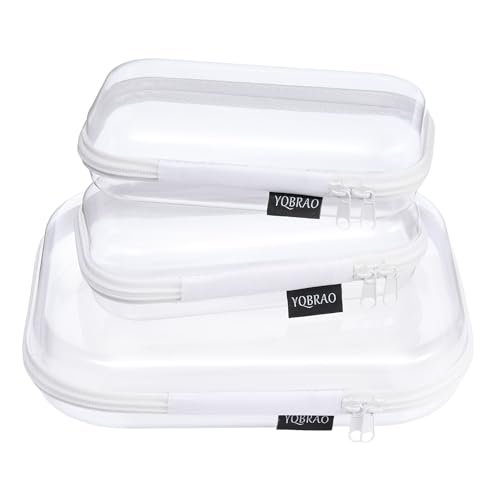 yqbrao 3pc clear hard shell travel pouches, 1.2mm crush proof...