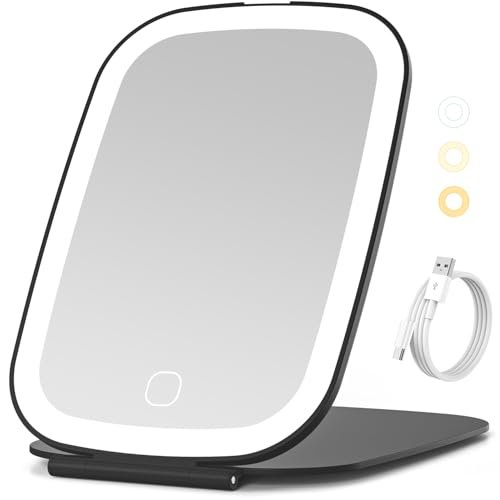nezzoe travel mirror with led light, rechargeable portable lig...
