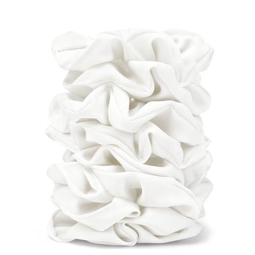 satin scrunchies for women – 8pcs white silk hair ties – no cr...