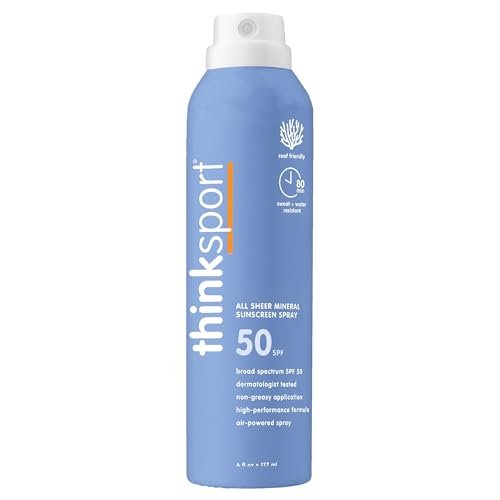 thinksport spf 50+ mineral sunscreen spray, all sheer, 6 fl oz...