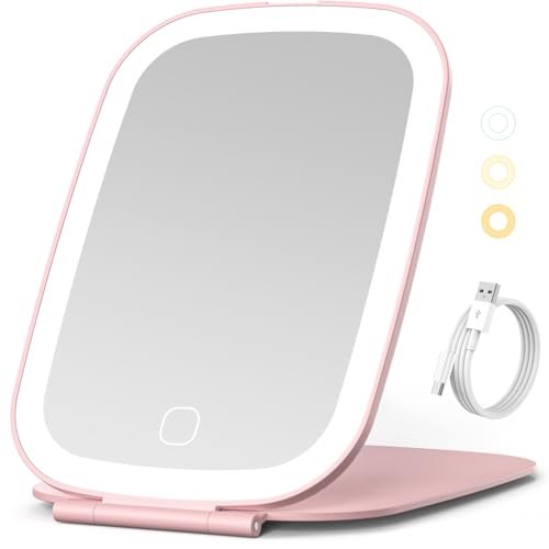 nezzoe travel mirror with led light, rechargeable portable lig...