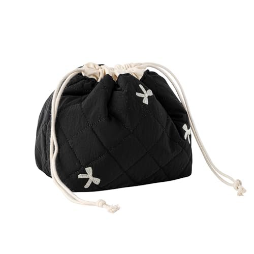 uekeboag cotton quilted drawstring makeup bag with canvas lini...