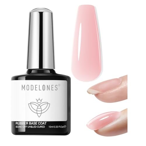 modelones builder rubber gel base coat for nails, jelly pink r...