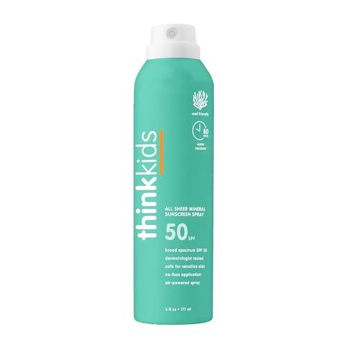 thinksport kids sunscreen spray, spf 50 all sheer mineral suns...