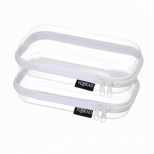 yqbrao 2 pack small clear hard shell zipper case white, 1.2mm...