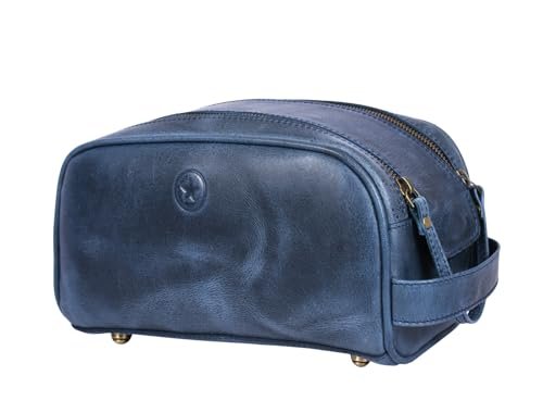 10" premium leather toiletry travel pouch with waterproof lini...