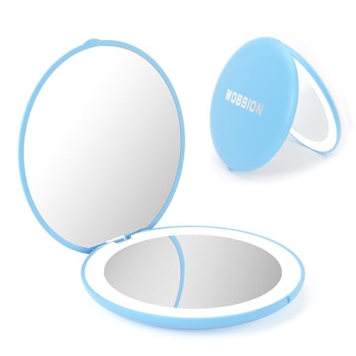 wobsion travel compact mirror,portable 1x/10x led makeup mirro...
