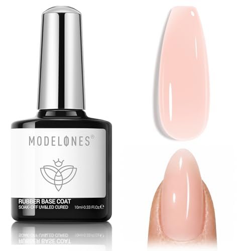 modelones builder rubber gel base coat for nails, sheer light...