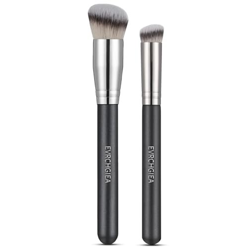 angled flat foundation concealer contour brush set, 2pcs dense...