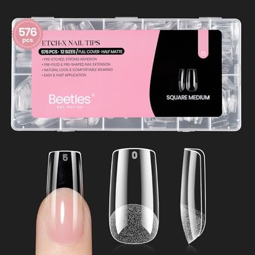 beetles nail tips medium square 576pcs 12 sizes pre etched s...