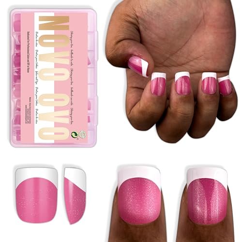 novo ovo extra short white french tip nail tips, xs xxs square...