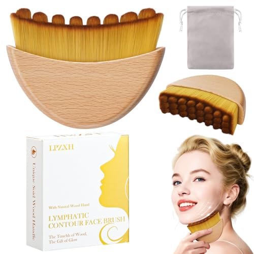 lymphatic contour facial brush with natural wooden handle, lym...