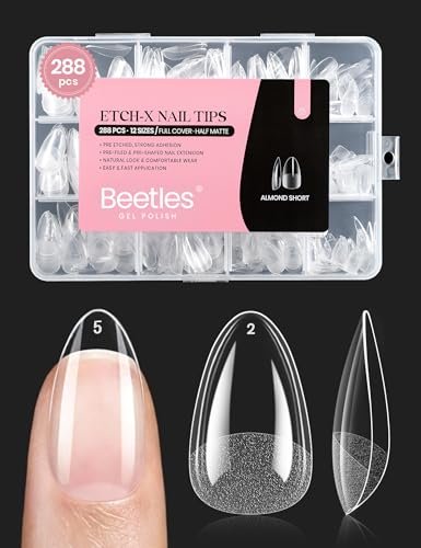 beetles soft gel nail tips short almond 288pcs in 12 sizes, et...