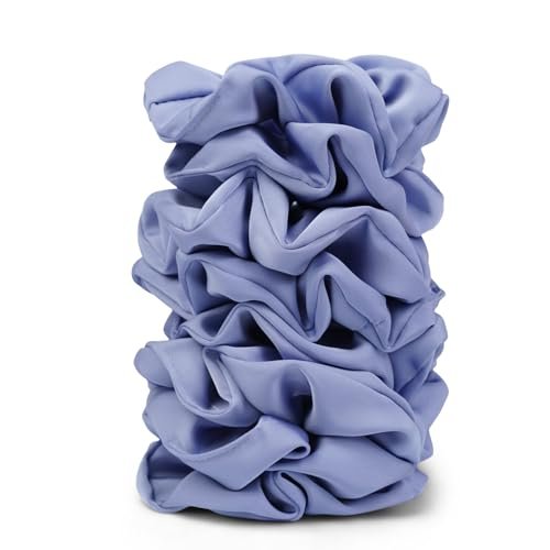 satin scrunchies for women – 8pcs blue silk hair ties – no cre...