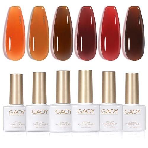 gaoy jelly tortoise brown gel nail polish set, 6 transparent c...