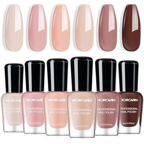 morovan nude nail polish set: 6pc neutral pink milky skin colo...