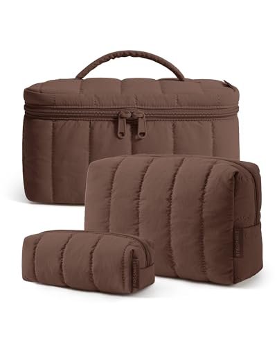 bagsmart travel makeup bag for women, 3 pcs puffy padded cosme...