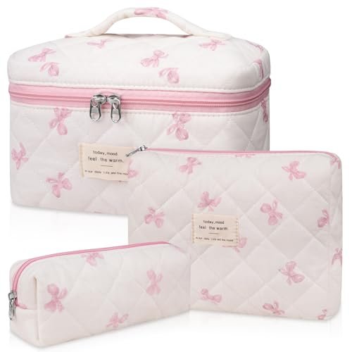 gosect 3pc makeup bag set, quilted makeup bag set, large flora...