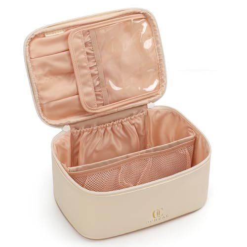 ocheal beige makeup bag,travel makeup organizer bag, large cap...
