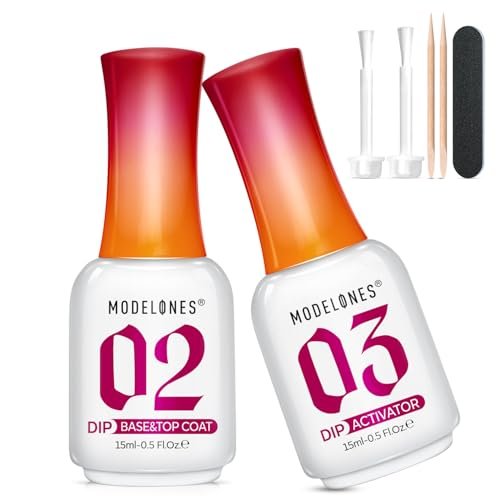 modelones dip powder liquid set 7pcs base & top coat 2 in one...