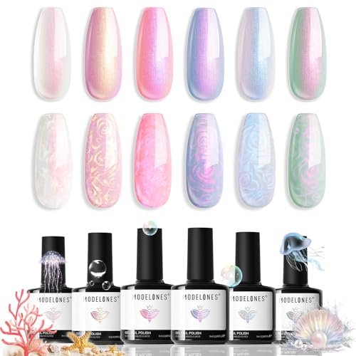 modelones pearl gel nail polish set, 6 colors 2026 spring summ...