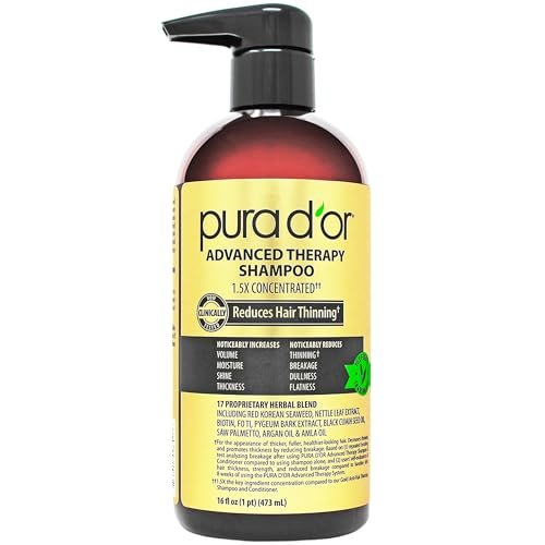 pura d'or 16 oz advanced therapy shampoo reduces hair thinning...