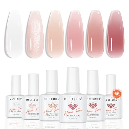 modelones jelly gel nail polish set, hema free 6 colors nude m...