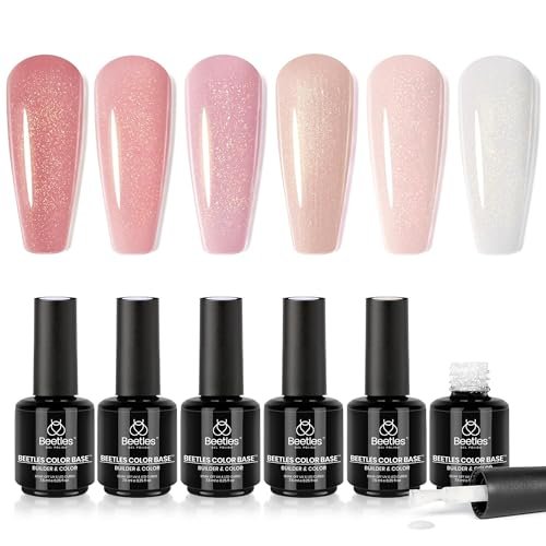 beetles rubber base gel nail polish – glitter nude pink builde...
