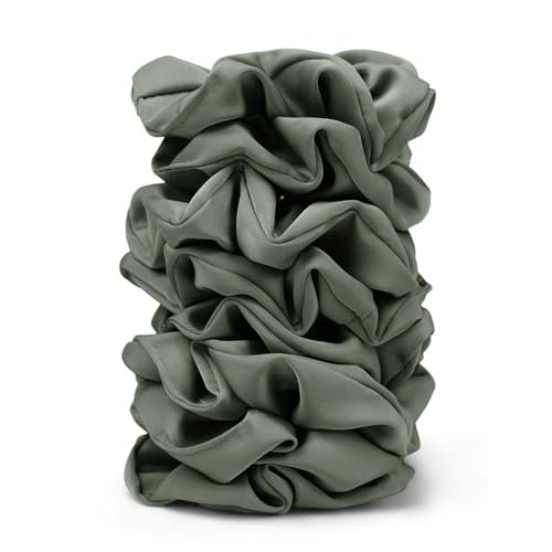 satin scrunchies for women – 8pcs green silk hair ties – no cr...
