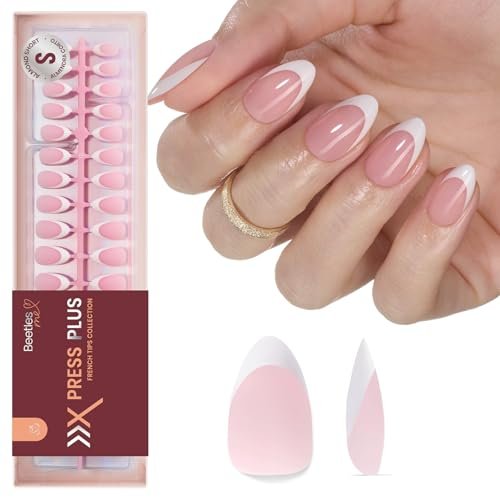 beetles french tips press on nails: 224 pcs pink french tip na...