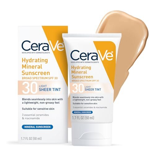 cerave hydrating mineral sunscreen spf 30 with sheer tint, tin...