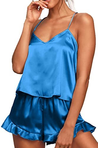 chyrii women's sexy cami pajamas sets silk 2 pcs lounge sets w...