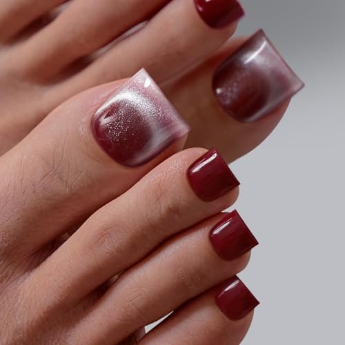 btartbox press on toenails sharp square opaque red toe nail...