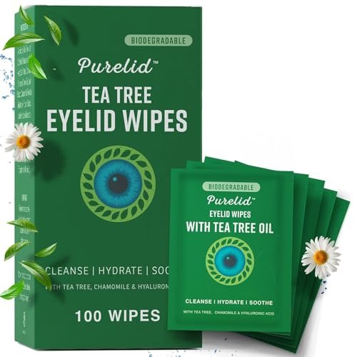 purelid 100pcs tea tree eyelid wipes – cleaning eye wipes for...