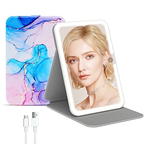rechargeable travel lighted makeup mirror with pu leather cove...