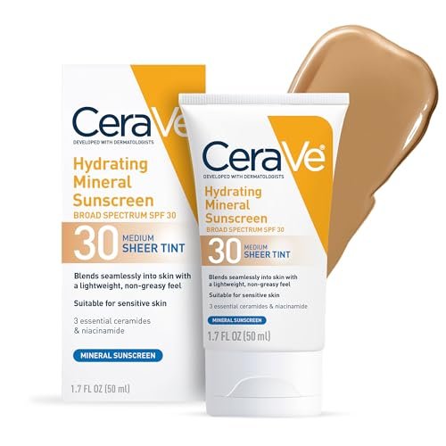 cerave hydrating mineral sunscreen spf 30 with sheer tint, tin...