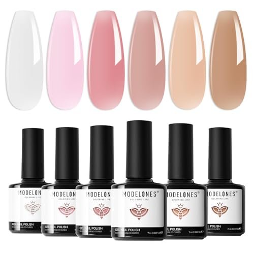 modelones gel nail polish 6 colors transparent jelly milky whi...