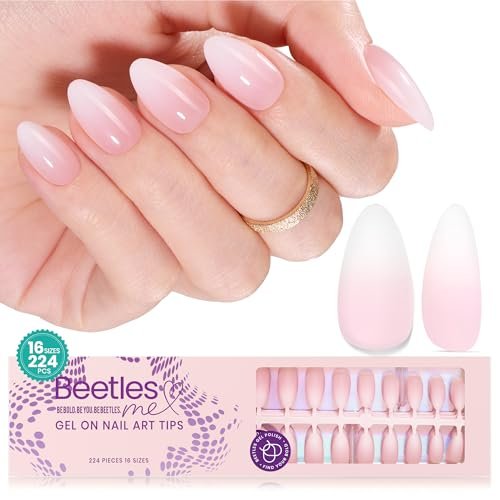 beetles ombre press on nails 224 pcs short almond ombre pink g...