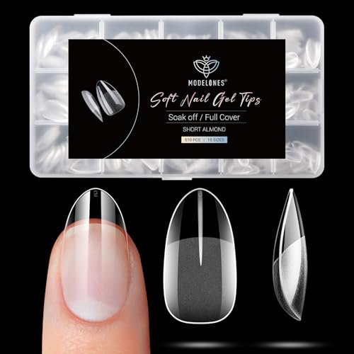 modelones short almond fake nail tips 510pcs gel tips pre sh...