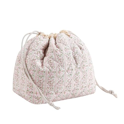 cotton quilted drawstring makeup bag with canvas lining,coquet...