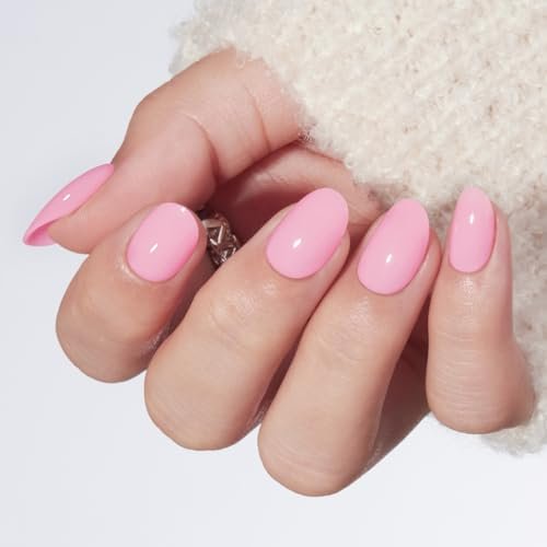 modelones sakura pink short press on nails, oval fake nails ki...