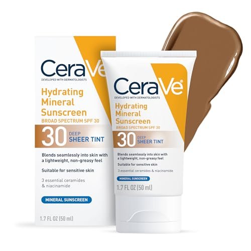 cerave hydrating mineral sunscreen spf 30 with sheer tint, tin...