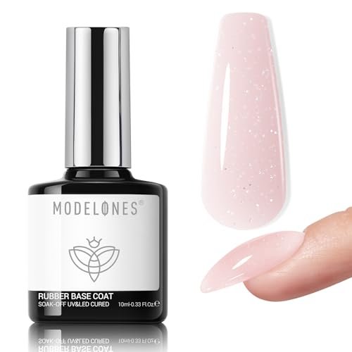 modelones builder rubber gel base coat for nails, nude glitter...