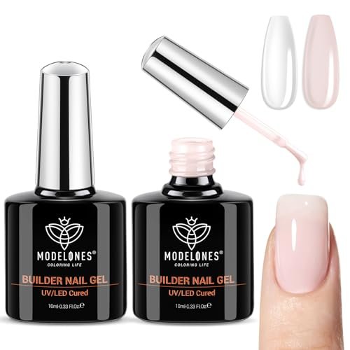 modelones base coat builder nail gel, 2 pcs clear and cover nu...