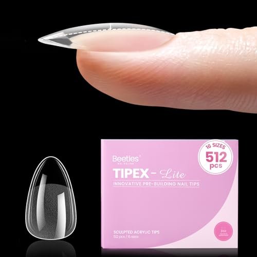 beetles tipex lite instant apex nail tips, almond short, 512pc...