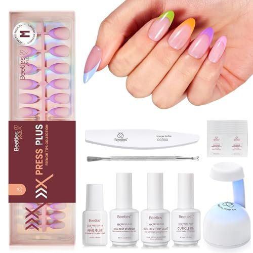 beetles x press summer nails kit: medium almond french tip pre...