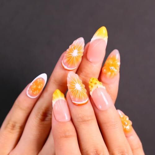 maglfell press on nails medium length almond fake nails, 3d sh...
