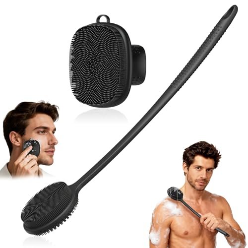 back scrubber for shower & face scrubber, 2pcs silicone exfoli...
