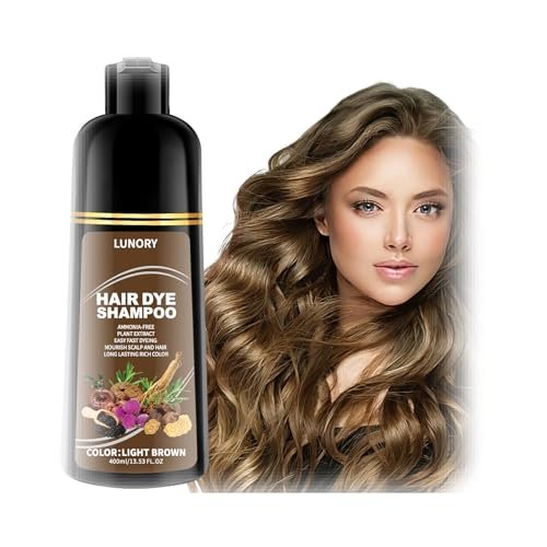 lunory light brown hair dye shampoo for 100% gray coverage 3...