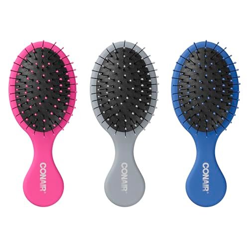 conair detangling mini hair brush set, 3 pack detangler brushe...